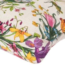 Pre Owned Gucci White Floral Print Canvas and Leather Small Horsebit Hobo    