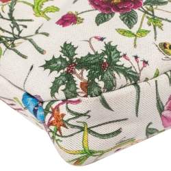 Pre Owned Gucci White Floral Print Canvas and Leather Small Horsebit Hobo    