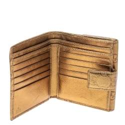Pre Owned Gucci Metallic Gold Guccissima Leather French Flap Wallet
