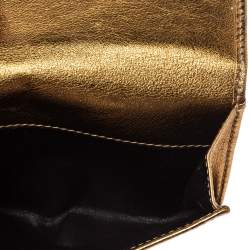 Pre Owned Gucci Metallic Gold Guccissima Leather French Flap Wallet