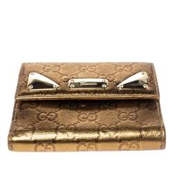 Pre Owned Gucci Metallic Gold Guccissima Leather French Flap Wallet