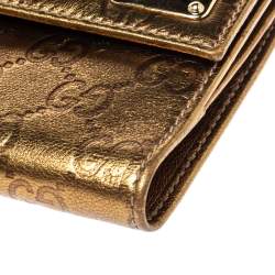 Pre Owned Gucci Metallic Gold Guccissima Leather French Flap Wallet
