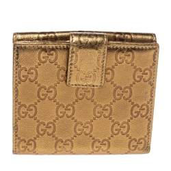 Pre Owned Gucci Metallic Gold Guccissima Leather French Flap Wallet