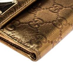 Pre Owned Gucci Metallic Gold Guccissima Leather French Flap Wallet