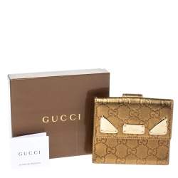 Pre Owned Gucci Metallic Gold Guccissima Leather French Flap Wallet