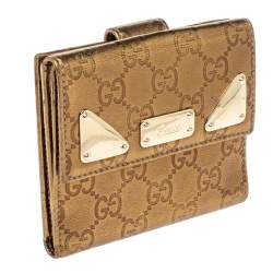 Pre Owned Gucci Metallic Gold Guccissima Leather French Flap Wallet