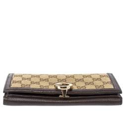 Pre Owned محفظة غوتشي جي كونتيننتال حافة جلد وكانفاس جي جي بنية