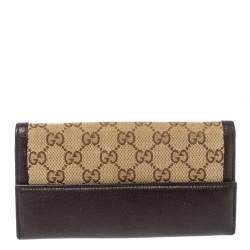 Pre Owned محفظة غوتشي جي كونتيننتال حافة جلد وكانفاس جي جي بنية