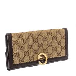 Pre Owned محفظة غوتشي جي كونتيننتال حافة جلد وكانفاس جي جي بنية