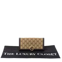 Pre Owned محفظة غوتشي جي كونتيننتال حافة جلد وكانفاس جي جي بنية