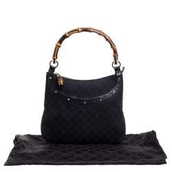 Pre Owned Gucci Black GG Canvas and Leather Anita Bamboo Hobo