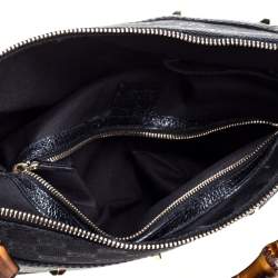 Pre Owned Gucci Black GG Canvas and Leather Anita Bamboo Hobo