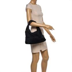 Pre Owned Gucci Black GG Canvas and Leather Horsebit Hobo