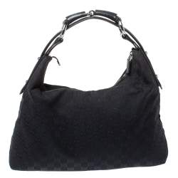 Pre Owned Gucci Black GG Canvas and Leather Horsebit Hobo