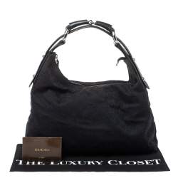 Pre Owned Gucci Black GG Canvas and Leather Horsebit Hobo