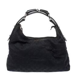 Pre Owned Gucci Black GG Canvas and Leather Horsebit Hobo