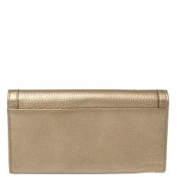 مملوكة مسبقًا Gucci Metallic Beige Leather Bamboo Continental Wallet