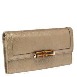 مملوكة مسبقًا Gucci Metallic Beige Leather Bamboo Continental Wallet