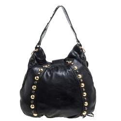 Pre Owned Gucci Black Leather and Suede Babouska Fringe Hobo