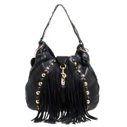 Pre Owned Gucci Black Leather and Suede Babouska Fringe Hobo
