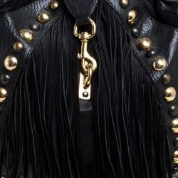 Pre Owned Gucci Black Leather and Suede Babouska Fringe Hobo
