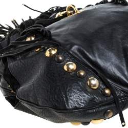 Pre Owned Gucci Black Leather and Suede Babouska Fringe Hobo