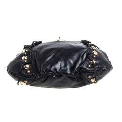 Pre Owned Gucci Black Leather and Suede Babouska Fringe Hobo