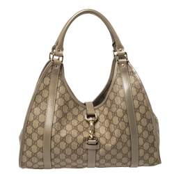 مملوكة مسبقًا Gucci Beige/Grey GG Supreme Coated Canvas and Leather Bardot Joy Hobo
