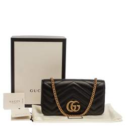 Pre Owned Gucci Black Leather Mini Marmont Chain Bag