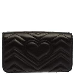 Pre Owned Gucci Black Leather Mini Marmont Chain Bag
