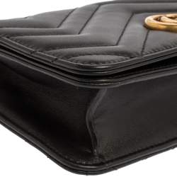 Pre Owned Gucci Black Leather Mini Marmont Chain Bag