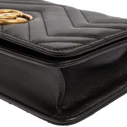 Pre Owned Gucci Black Leather Mini Marmont Chain Bag