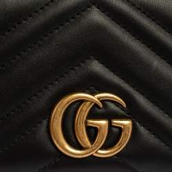Pre Owned Gucci Black Leather Mini Marmont Chain Bag