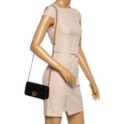 Pre Owned Gucci Black Leather Mini Marmont Chain Bag