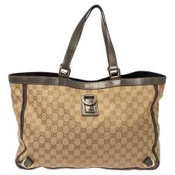 Pre Owned Gucci Beige/Metallic GG Canvas and Leather Abbey D-Ring Tote