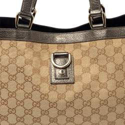 Pre Owned Gucci Beige/Metallic GG Canvas and Leather Abbey D-Ring Tote
