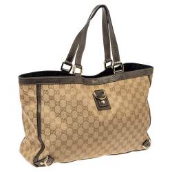 Pre Owned Gucci Beige/Metallic GG Canvas and Leather Abbey D-Ring Tote