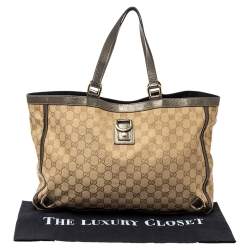 Pre Owned Gucci Beige/Metallic GG Canvas and Leather Abbey D-Ring Tote
