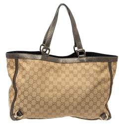 Pre Owned Gucci Beige/Metallic GG Canvas and Leather Abbey D-Ring Tote