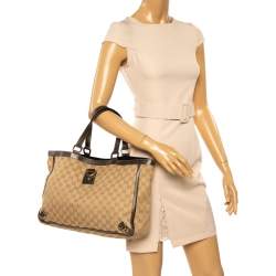 Pre Owned Gucci Beige/Metallic GG Canvas and Leather Abbey D-Ring Tote