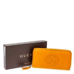 Pre Owned Gucci Orange Leather Soho Zip Around Wallet
