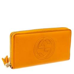 Pre Owned Gucci Orange Leather Soho Zip Around Wallet