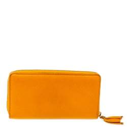 Pre Owned Gucci Orange Leather Soho Zip Around Wallet