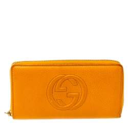 Pre Owned Gucci Orange Leather Soho Zip Around Wallet