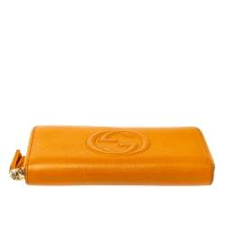 Pre Owned Gucci Orange Leather Soho Zip Around Wallet