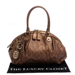 Pre Owned Gucci Bronze Guccissima Leather Medium Sukey Boston Bag