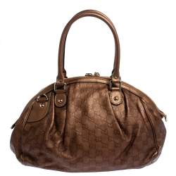 Pre Owned Gucci Bronze Guccissima Leather Medium Sukey Boston Bag