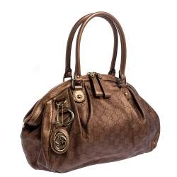 Pre Owned Gucci Bronze Guccissima Leather Medium Sukey Boston Bag