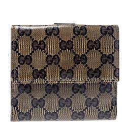 مملوكة مسبقًا Gucci Beige/Blue GG Crystal Coated Canvas and Leather Voyager Wallet