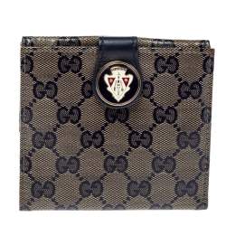 مملوكة مسبقًا Gucci Beige/Blue GG Crystal Coated Canvas and Leather Voyager Wallet